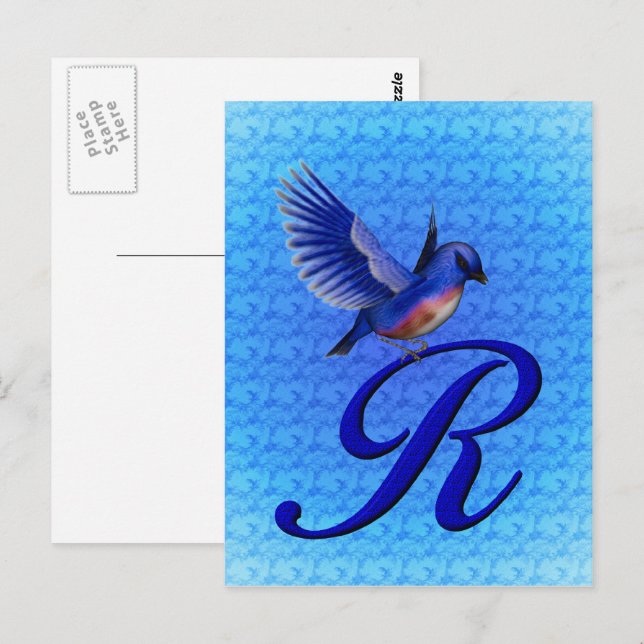 Bluebird Monogram Initial R Elegant Postkarte (Vorne/Hinten)
