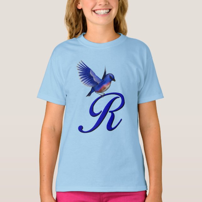 Bluebird Monogram Initial R Elegant T-Shirt (Vorderseite)