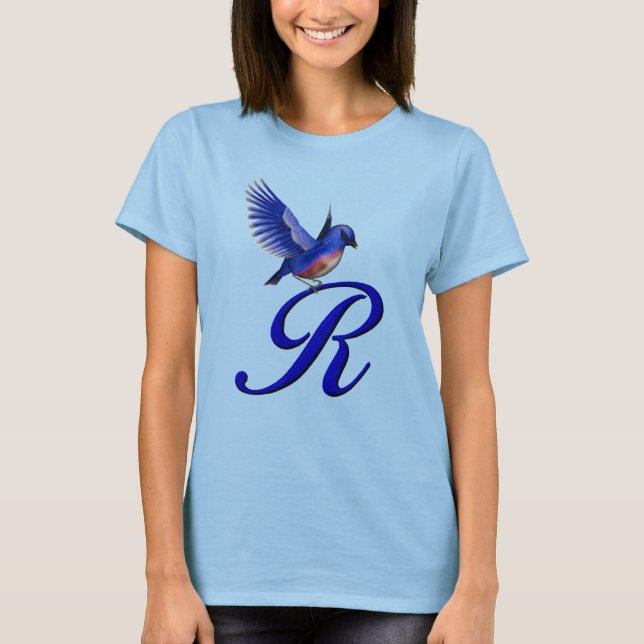 Bluebird Monogram Initial R Elegant T-Shirt (Vorderseite)