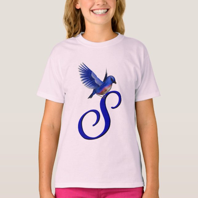 Bluebird Monogram Initial S Eleganter T - Shirt (Vorderseite)