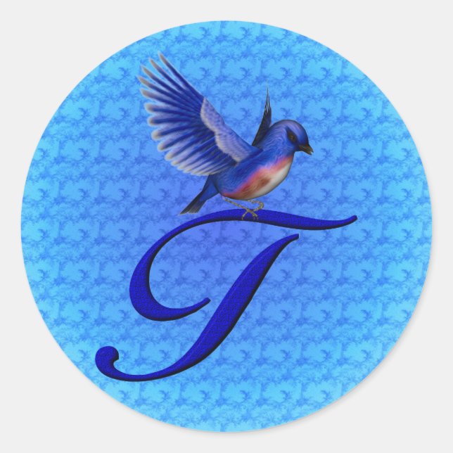 Bluebird Monogram Initial T Runder Aufkleber (Vorderseite)