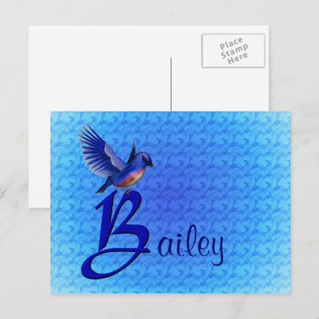 Bluebird Monogram Your Name Initial B Postkarte (Vorne/Hinten)