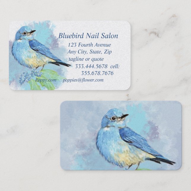 Bluebird Nail Salon oder Custom Business Card Visitenkarte (Vorne/Hinten)