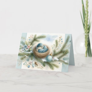 Bluebird Nest mit Ornamenten im Winter Pines Feiertagskarte