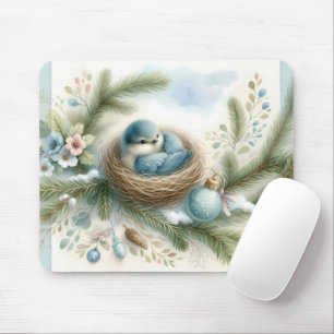 Bluebird Nest mit Ornamenten im Winter Pines Mousepad