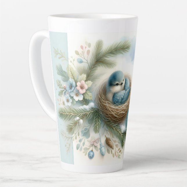 Bluebird Nest with Ornaments in Winter Pines  Milchtasse (Linke Ecke)