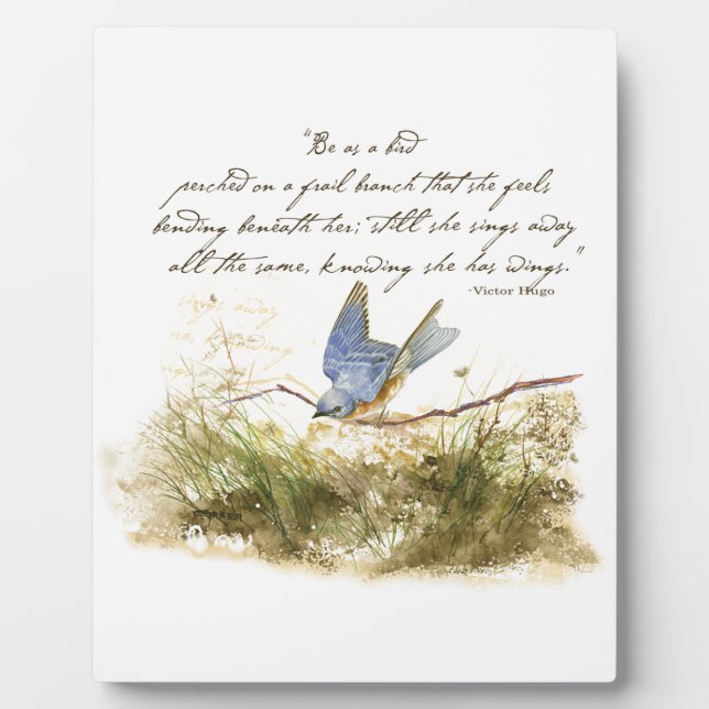 Bluebird on Branch Inspiration Gedicht Wasserfarbe Fotoplatte (Vorderseite)