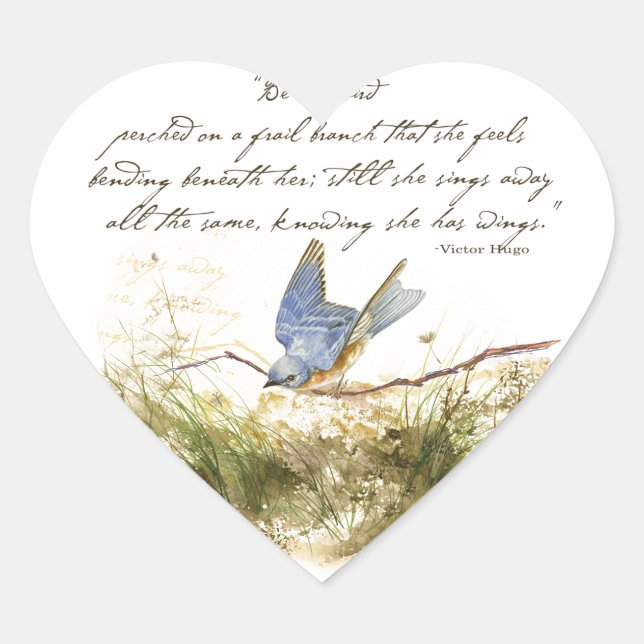 Bluebird on Branch Inspiration Gedicht Wasserfarbe Herz-Aufkleber (Vorderseite)