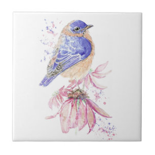 Bluebird Rosa Blume Vogelart Fliese
