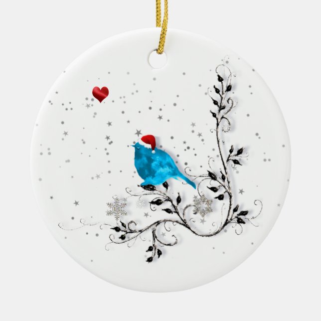 Bluebird sieht ein Weihnachtsherz Keramik Ornament (Vorne)