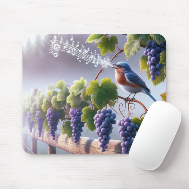 Bluebird singt auf einem Grapevine Mousepad (Mit Mouse)