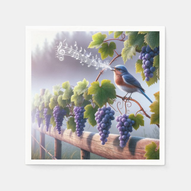 Bluebird singt auf einem Grapevine Serviette (Vorderseite)