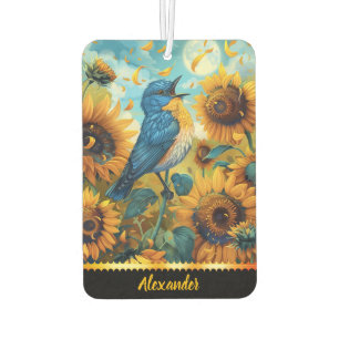 Bluebird singt unter Sonnenblumen Autolufterfrischer