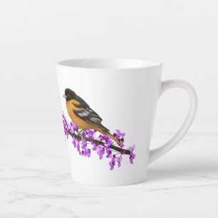 Bluebird und Baltimore Oriole Songbirds on Redbud Milchtasse