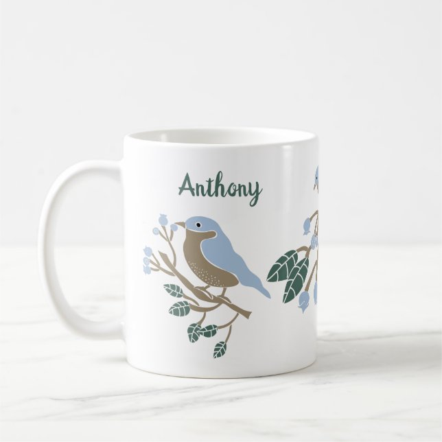 Bluebird und Blueberries Personalisiert Kaffeetasse (Links)