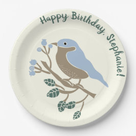 Bluebird und Blueberries Personalisiert zum Geburt Pappteller