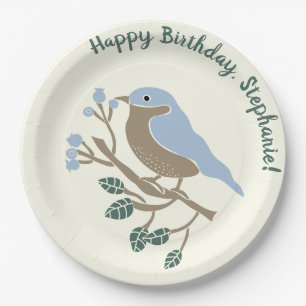 Bluebird und Blueberries Personalisiert zum Geburt Pappteller