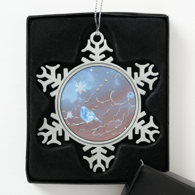 Bluebird und Geschenk Schneeflocken Zinn-Ornament (Von Creator hochgeladen)