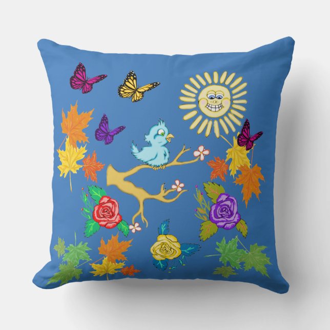 Bluebird und Sunshine Springtime Square Kissen (Vorderseite)