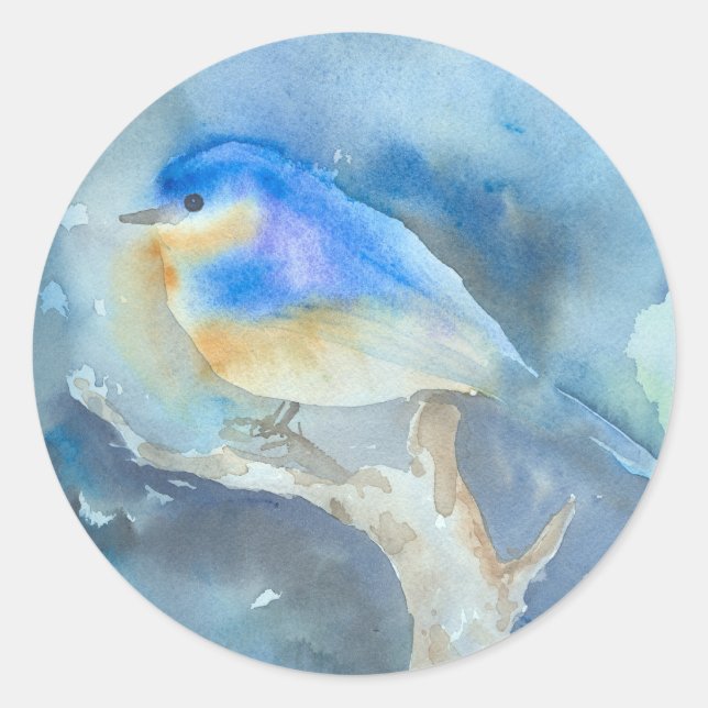 Bluebird Watercolor Art Runder Aufkleber (Vorderseite)