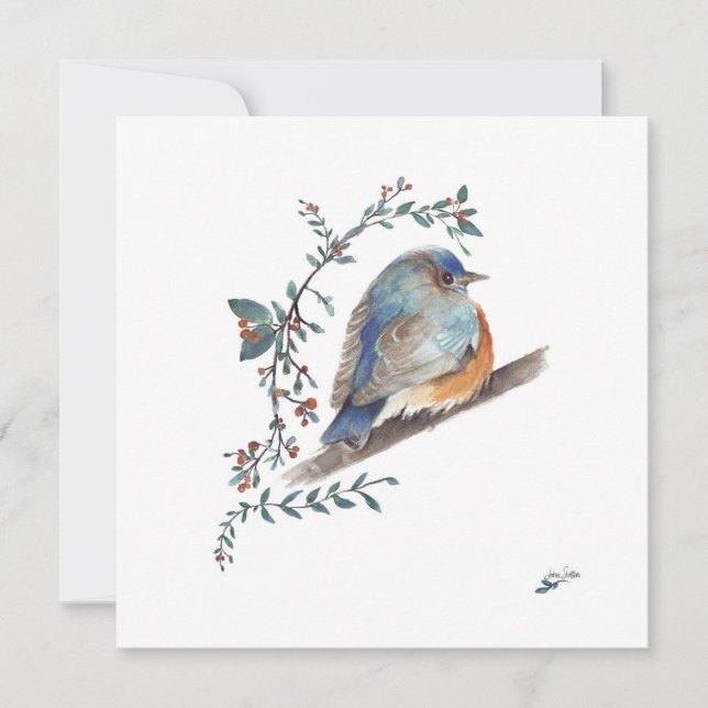 Bluebird Watercolor Berries Grüne Kunst (Vorderseite)