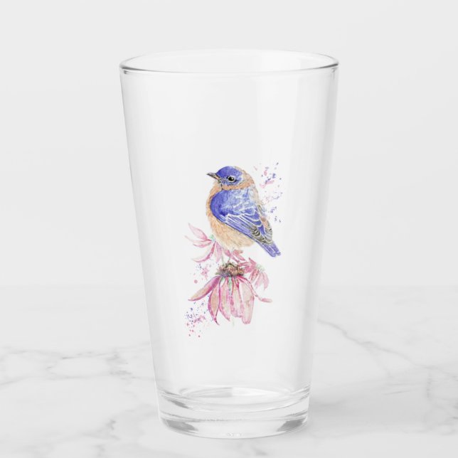 Bluebird Watercolor Garden Bird Nature Art Glas (Vorderseite)