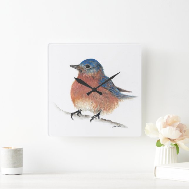 Bluebird Watercolor Kunstkunst Quadratische Wanduhr (Zuhause)