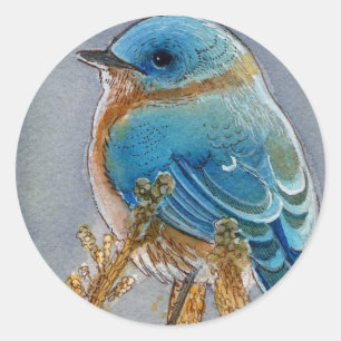 Bluebird Watercolor Runder Aufkleber