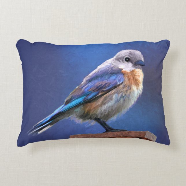 Bluebird (weibliche Malerei) - Original Bird Art Dekokissen (Vorderseite)