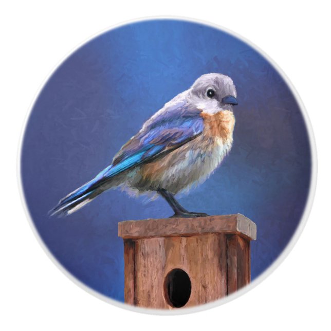 Bluebird (weibliche Malerei) - Original Bird Art Keramikknauf (Vorderseite)
