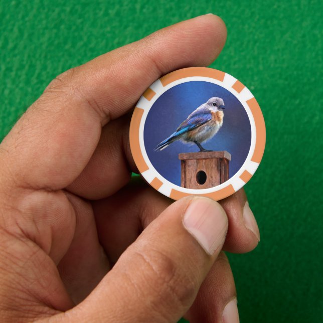 Bluebird (weibliche Malerei) - Original Bird Art Pokerchips (Hand)