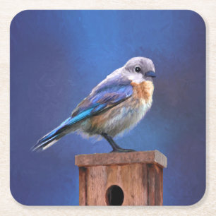 Bluebird (weibliche Malerei) - Original Bird Art Rechteckiger Pappuntersetzer