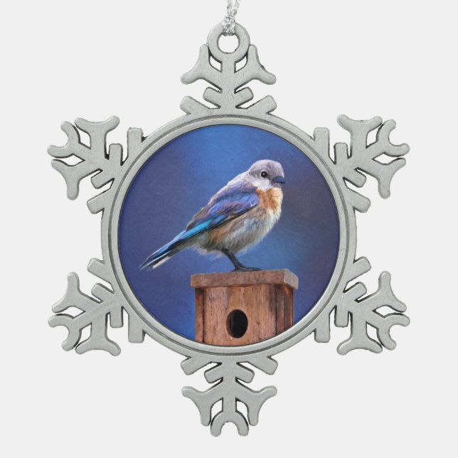 Bluebird (weibliche Malerei) - Original Bird Art Schneeflocken Zinn-Ornament (Vorderseite)