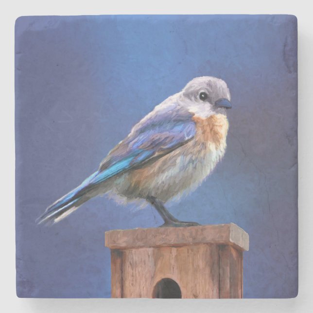 Bluebird (weibliche Malerei) - Original Bird Art Steinuntersetzer (Vorderseite)