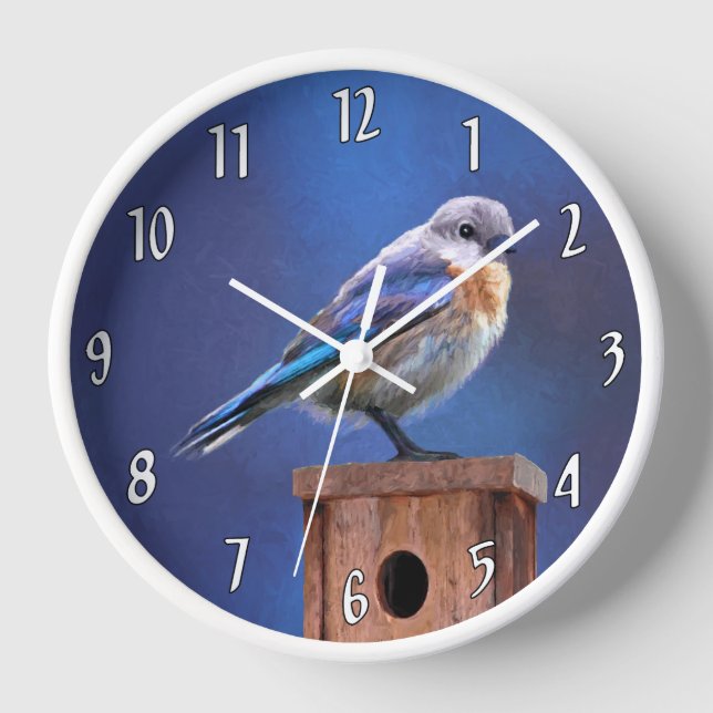 Bluebird (weibliche Malerei) - Original Bird Art Uhr (Vorderseite)
