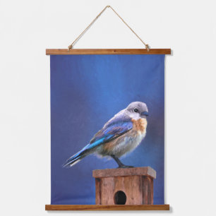 Bluebird (weibliche Malerei) - Original Bird Art Wandteppich Mit Holzrahmen