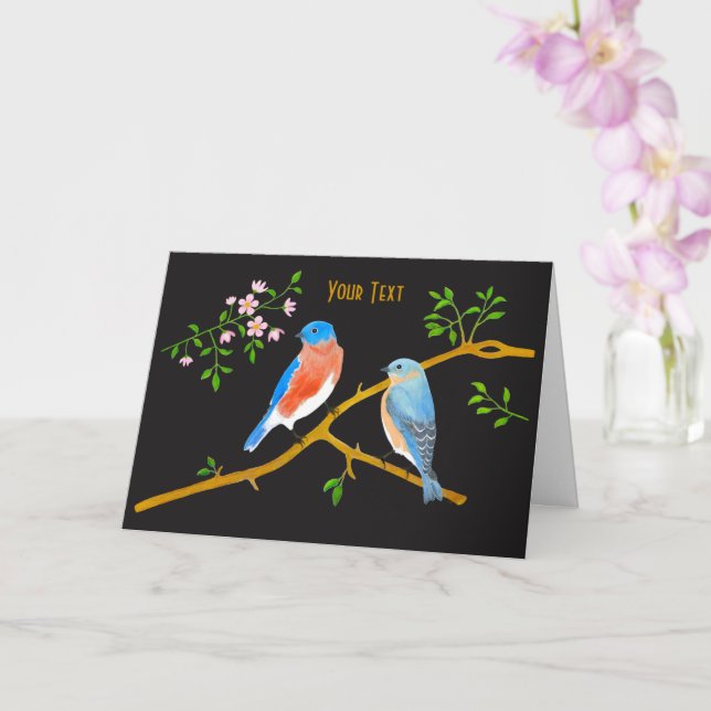 Bluebirds Black Greeting Card Karte (Orchidee)
