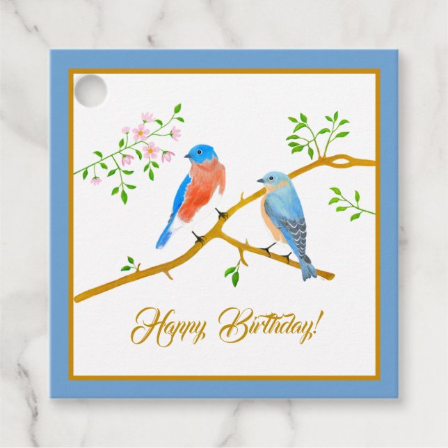 Bluebirds Blauer Rahmen Geschenkanhänger (Vorderseite)
