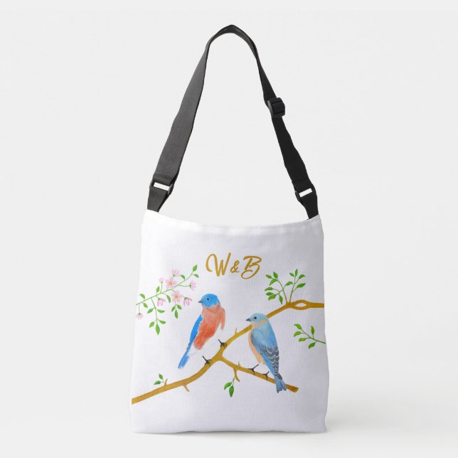 Bluebirds Crossbody White Tote Bag Tragetaschen Mit Langen Trägern (Vorderseite)