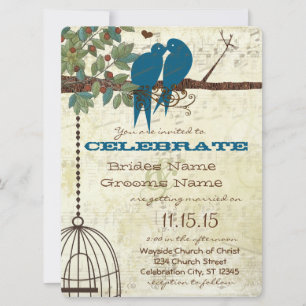 Bluebirds, die auf einer Baumhochzeit sitzen Einladung