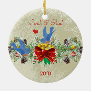 Bluebirds Garland Pinecones Weihnachten und Foto Keramikornament