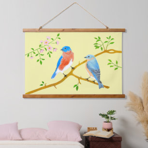 Bluebirds Gelbholz-Tapisserien Wandteppich Mit Holzrahmen
