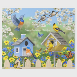 Bluebirds Goldfinches Birdhouses Blumengarten Geschenkpapier