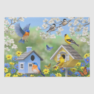 Bluebirds Goldfinches Birdhouses Blumengarten Seidenpapier