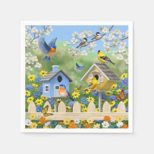 Bluebirds Goldfinches Birdhouses Blumengarten Serviette
