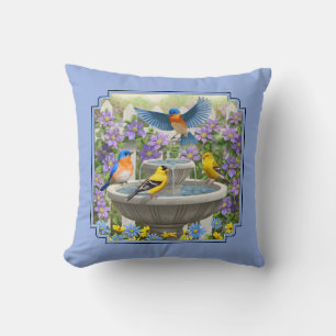 Bluebirds Goldfingen Blumengarten Blauer Brunnen Kissen