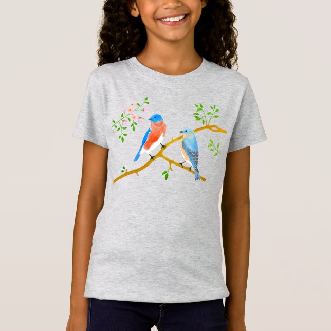 Bluebirds Gray Girl's T - Shirt (Vorderseite)