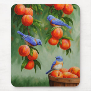 Bluebirds in einem Pfirsichbaum Mousepad