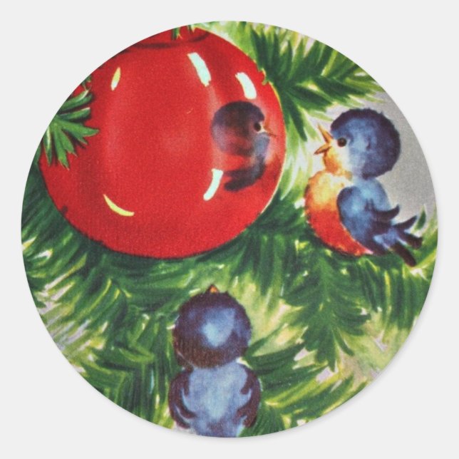 Bluebirds in einem Weihnachtsbaum Runder Aufkleber (Vorderseite)