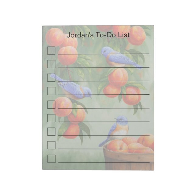 Bluebirds in einer Pfirsichbaumgartenliste Notizblock (Rotiert)